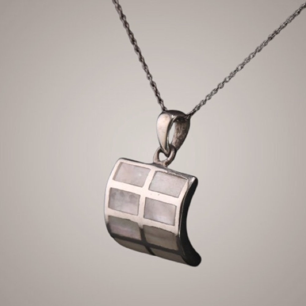 chunky STERLING silver necklace 925 with MOP inlay